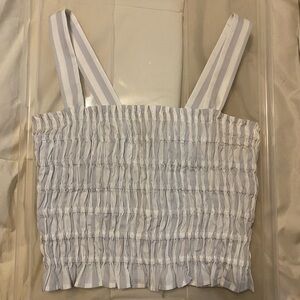 J Crew Striped White and Gray Smocked Top XS